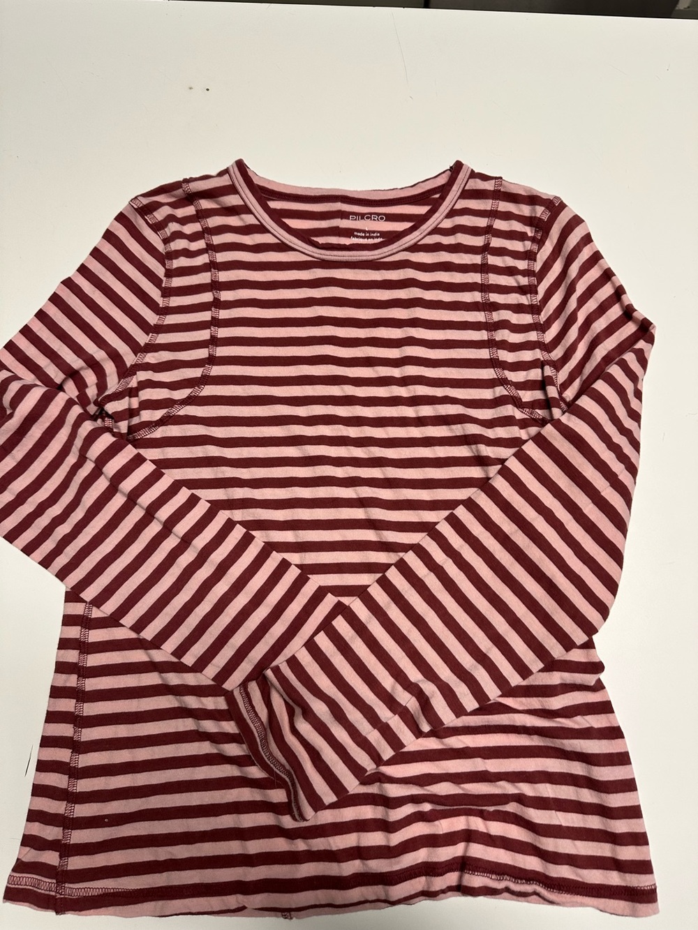 Pilcro Anthropologie Pink & Burgundy Striped Long Sleeve Tee